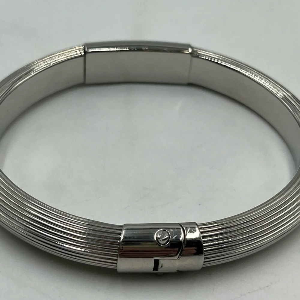 Michael Kors MK6190040‎ Solid Stainless Steel Ribbed Logo Plaque Bracelet